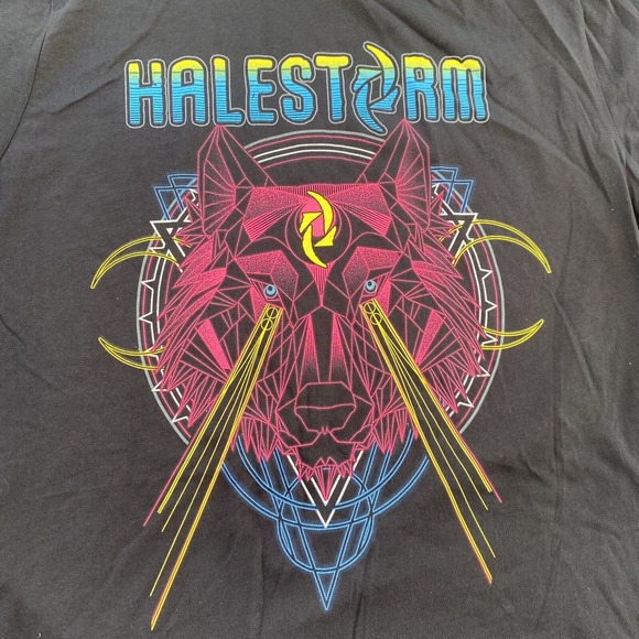 Halestorm 2019 Tour T Shirt Black Canvas Neon Wolf Adult XL Short Sleeve - Picture 2 of 7